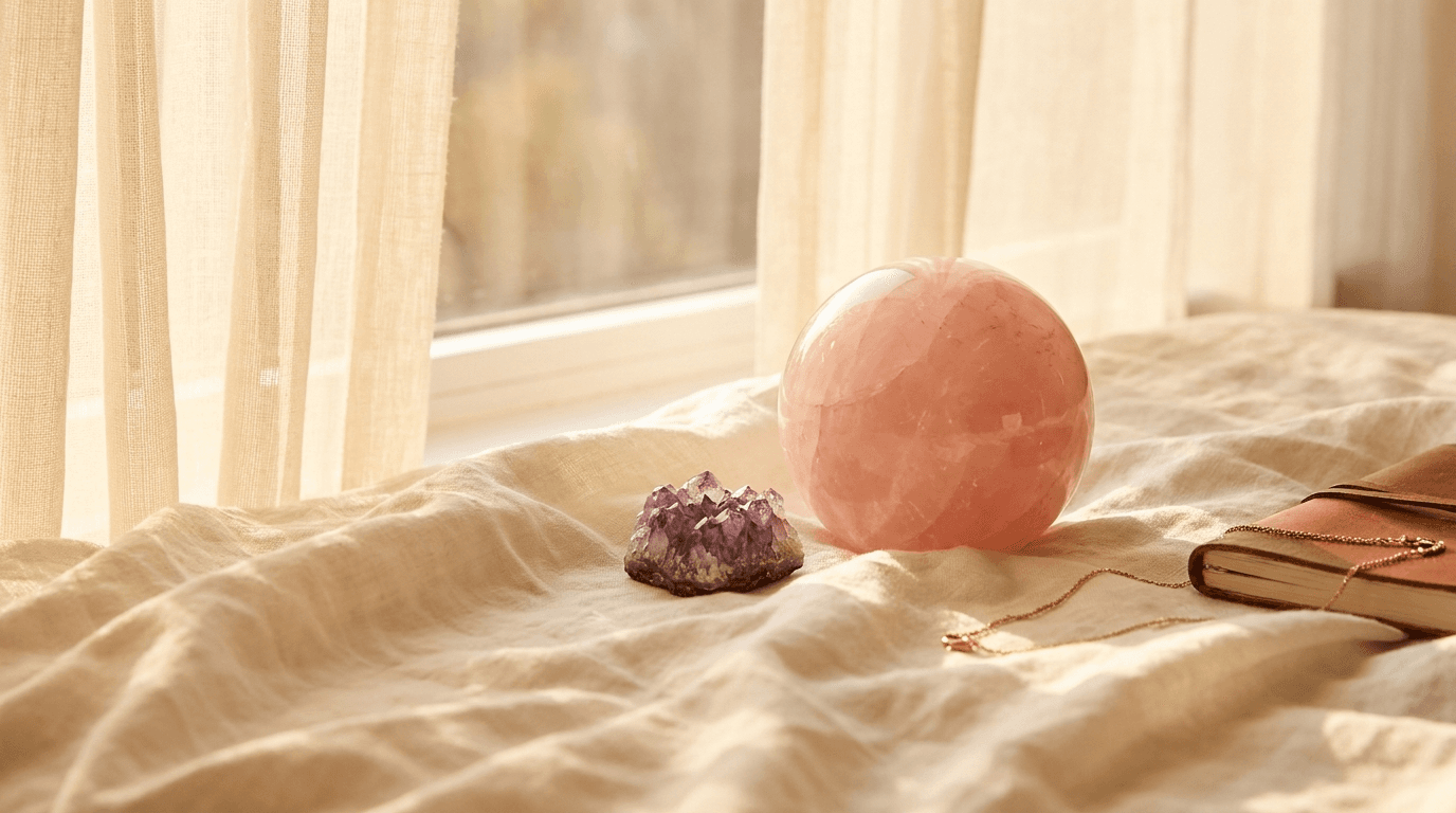 Rose quartz and amethyst crystals 粉晶與紫水晶